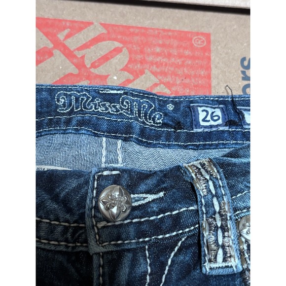Miss Me Signature Boot Jeans Womens Size 26 Embellished Blue Denim - Picture 8 of 12